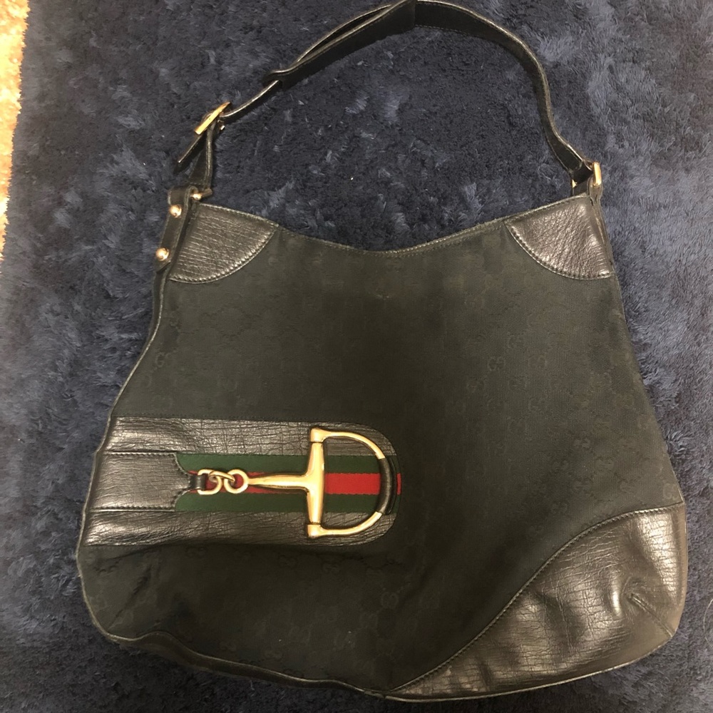 Authentic Gucci GG Hasler Horsebit Black Canvas